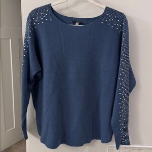 Milano Blue - Silver Metallic Embellished - Long Sleeve Sweater Women's Size M